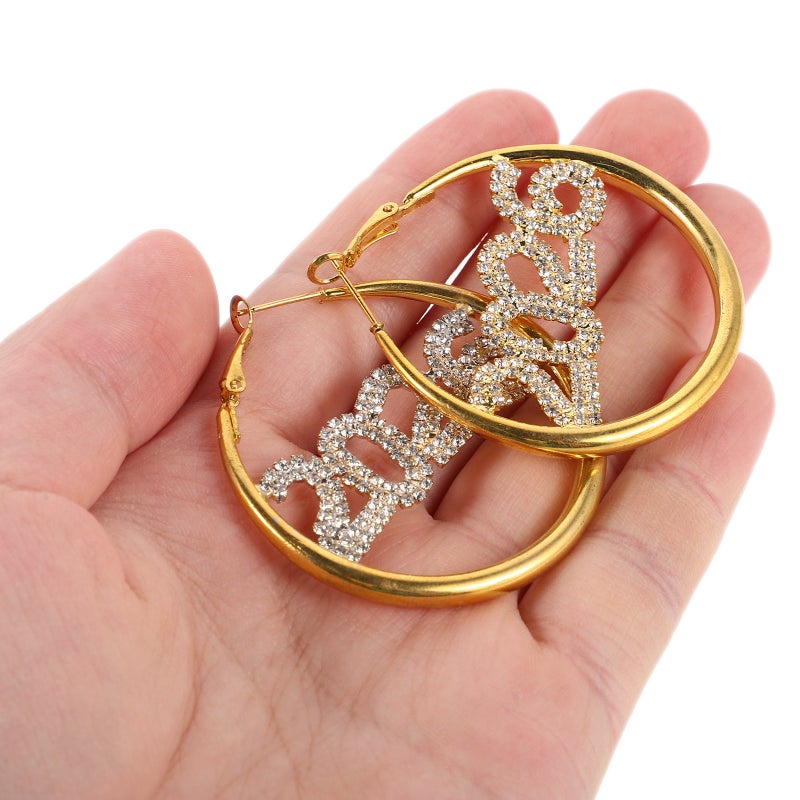 Sparkly Rhinestone Hoop Earrings For Women Girls Ideal For Graduation Events 5.20X4.90X0.30CM Elegant Sparkly 2 Pairs - Image 3