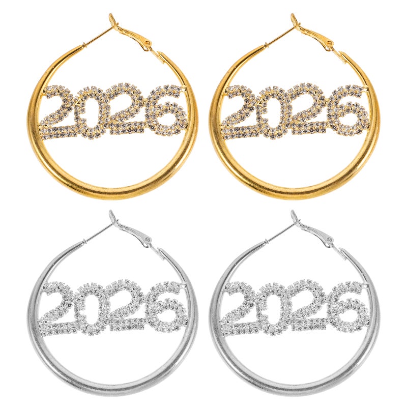 Sparkly Rhinestone Hoop Earrings For Women Girls Ideal For Graduation Events 5.20X4.90X0.30CM Elegant Sparkly 2 Pairs - Image 1