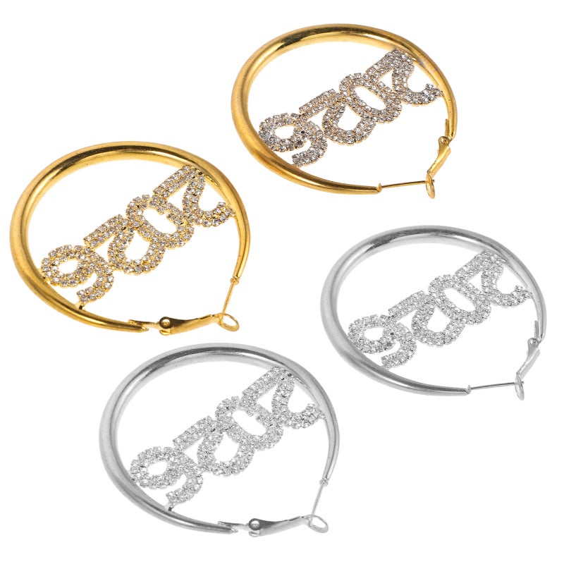 Sparkly Rhinestone Hoop Earrings For Women Girls Ideal For Graduation Events 5.20X4.90X0.30CM Elegant Sparkly 2 Pairs - Image 5