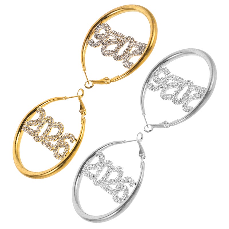 Sparkly Rhinestone Hoop Earrings For Women Girls Ideal For Graduation Events 5.20X4.90X0.30CM Elegant Sparkly 2 Pairs - Image 4