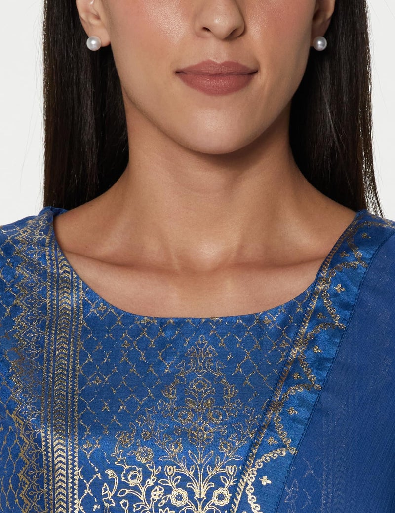 Biba Women's Polyester Printed Narrow Salwar Kurta Dupatta (Skdassorted7666E_Blue_32) - Image 3