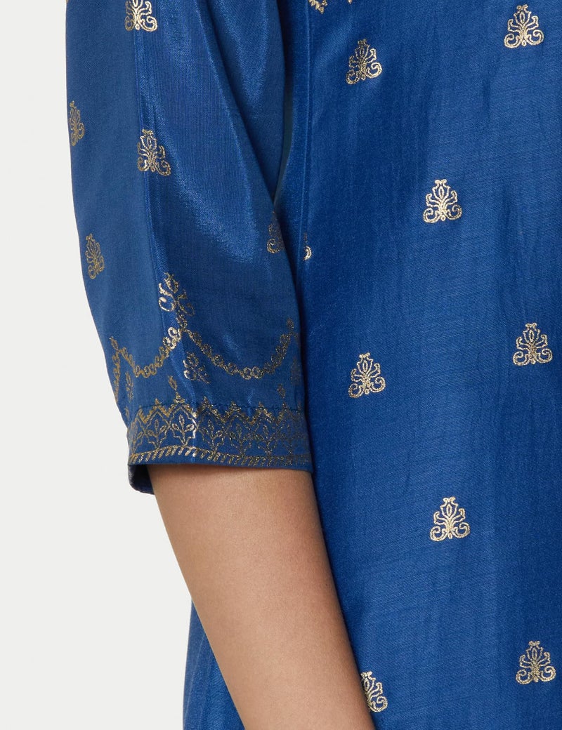 Biba Women's Polyester Printed Narrow Salwar Kurta Dupatta (Skdassorted7666E_Blue_32) - Image 5