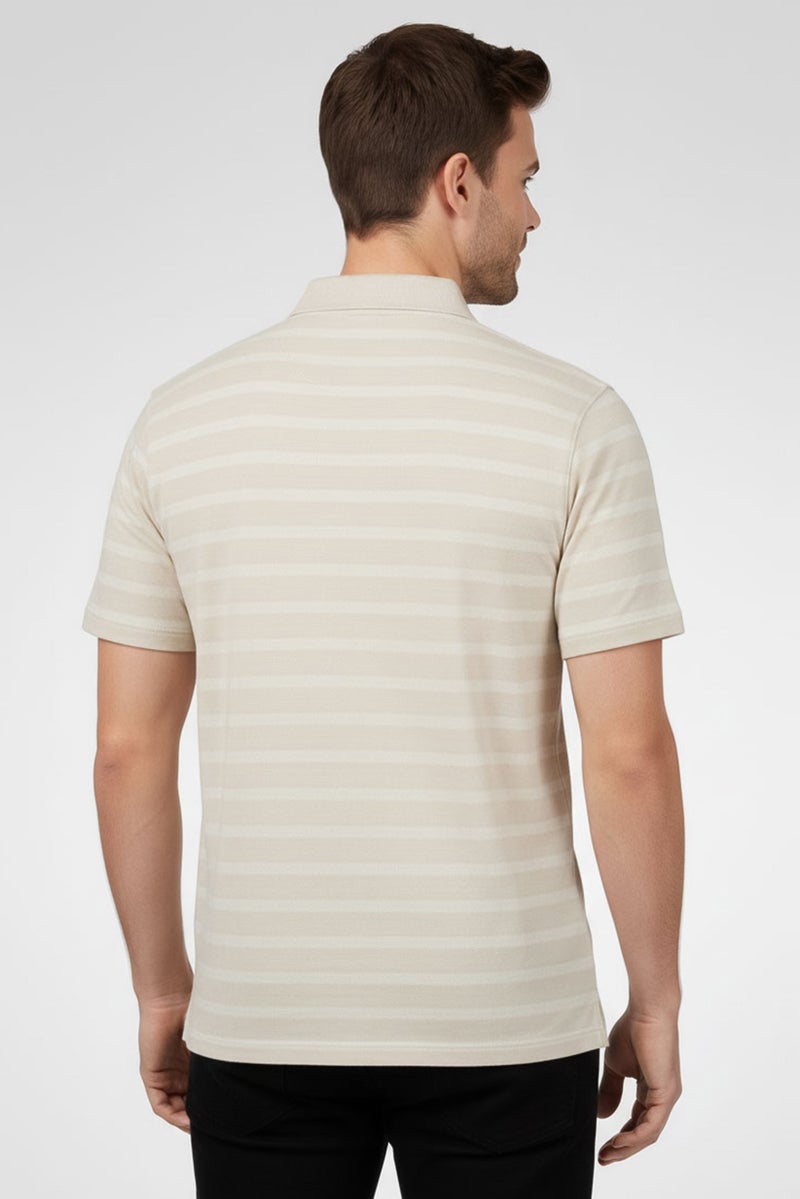 Rainforest Men Regular Fit Stripe Short Sleeve Polo Shirt, Beige - Image 4
