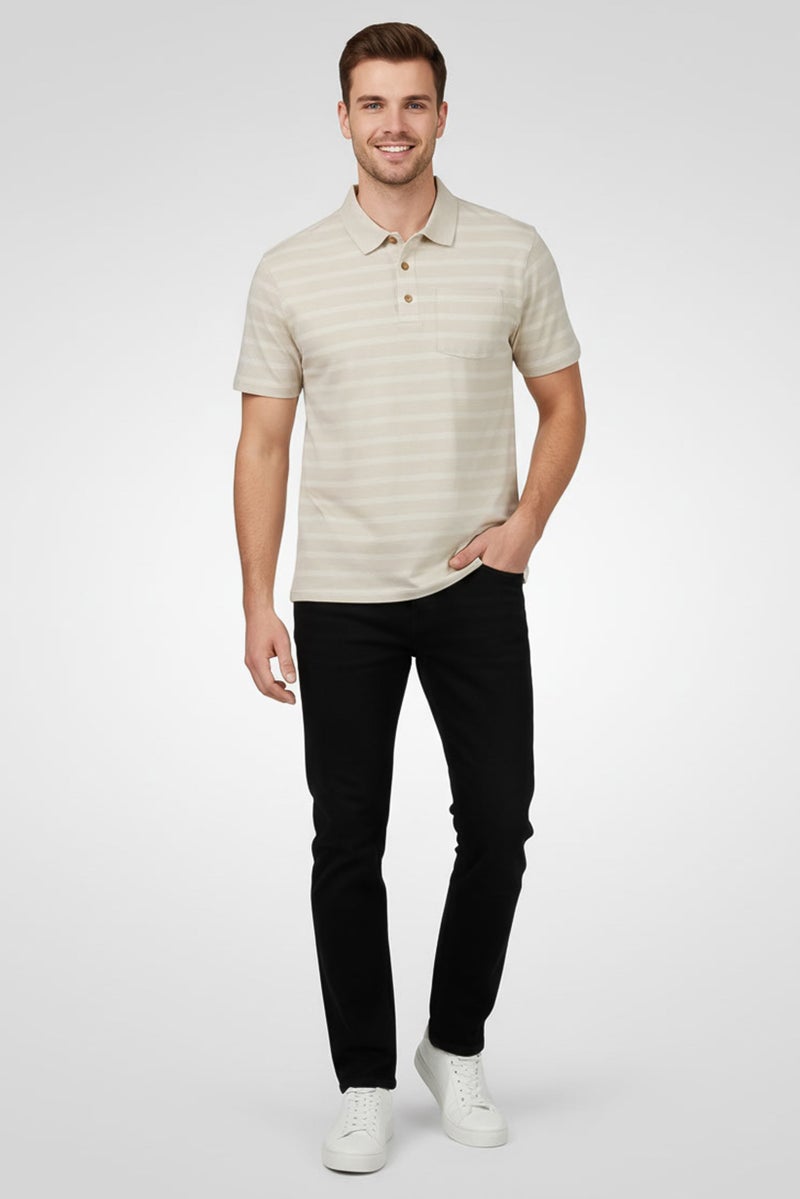 Rainforest Men Regular Fit Stripe Short Sleeve Polo Shirt, Beige - Image 2