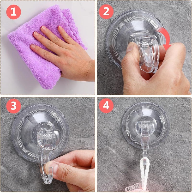 DOITOOL Heavy Duty Large Suction Cup Hooks 4pcs Reusable Vacuum Wreath Shower Hooks for Glass Doors and Bathroom Walls for Hanging Towels and Decorations - Image 3