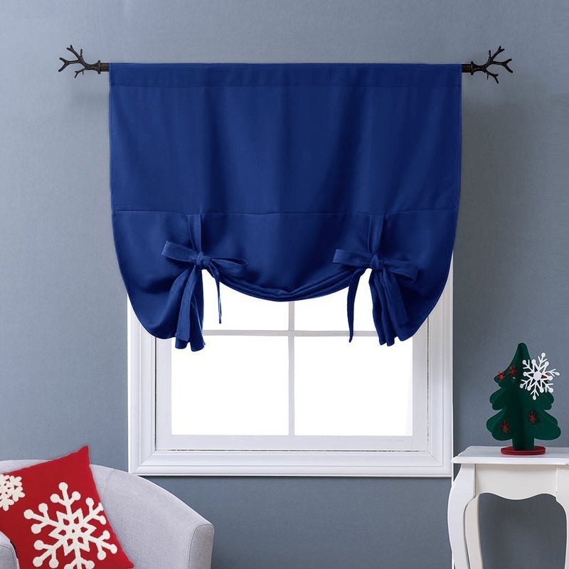 NICETOWN Balloon Shades Blackout Curtain - Adjustable Thermal Insulated Tie Up Curtain Panel Valance (Dark Blue, Rod Pocket Panel, 46 inches W x 63 inches L) - Image 1