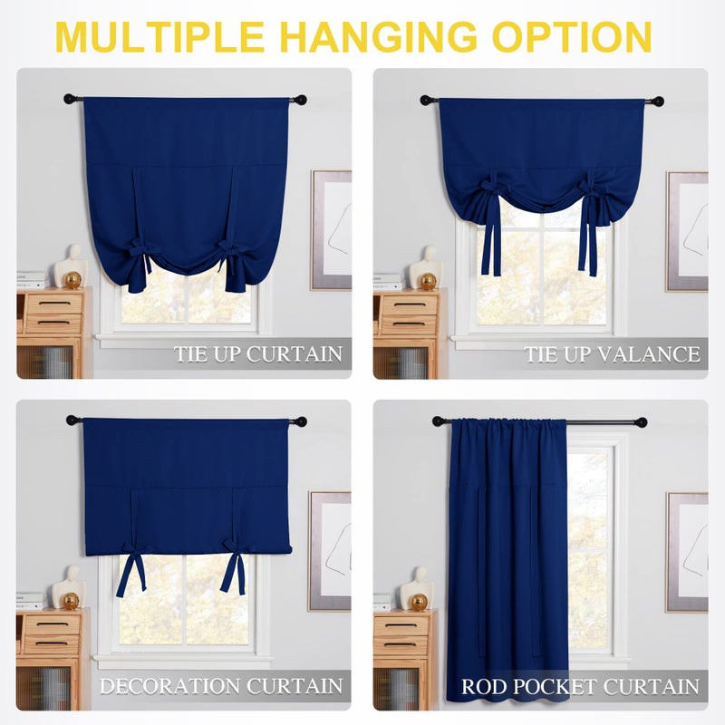 NICETOWN Balloon Shades Blackout Curtain - Adjustable Thermal Insulated Tie Up Curtain Panel Valance (Dark Blue, Rod Pocket Panel, 46 inches W x 63 inches L) - Image 2