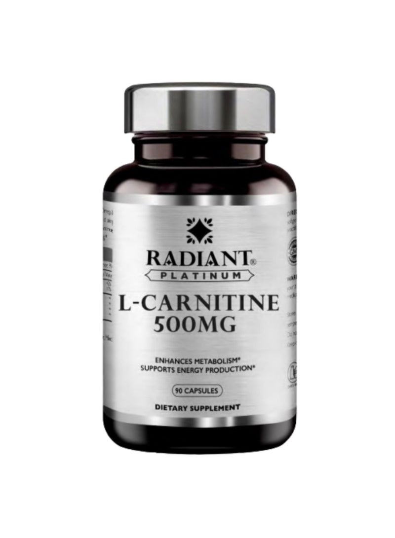 Radiant Platinum L-Carnitine 500mg, Fat Metabolism, Energy Booster & Weight Management Support - 90 Capsules