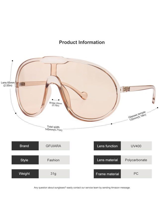 GFUIARA Trendy Oversized Sunglasses for Women Men Fashion Shield Aviator Sun Glasses UV400 Protection Goggles, Champagne, 65mm - Image 5