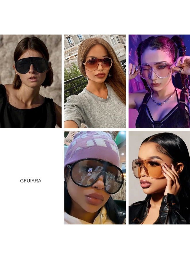 GFUIARA Trendy Oversized Sunglasses for Women Men Fashion Shield Aviator Sun Glasses UV400 Protection Goggles, Champagne, 65mm - Image 3