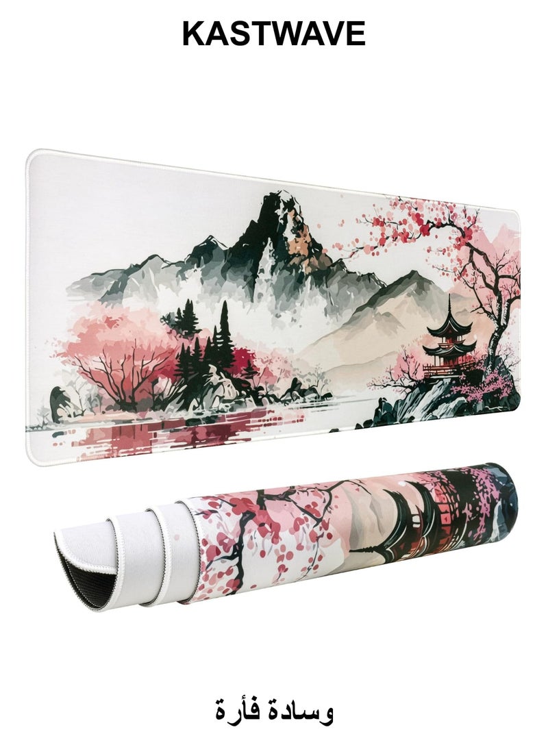 كاست ويف لوحة ماوس، (80 × 30 سم) لوحة ماوس كبيرة ممتدة لوحة مكتب، لوحة ماوس بحواف مخيطة، لوحة ماوس مكتبية للألعاب بقاعدة مطاطية غير قابلة للانزلاق، لوحة ماوس ألعاب كبيرة جدًا للمكتب والمنزل برسومات حبر ساكورا - Image 1
