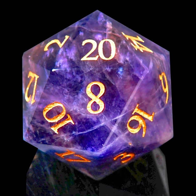 FTNNGIME 1PCS Gem D20 DND Dice 25mm 20 Sided CrystalAmethyst DD Dice for Dungeons and Dragons RPG Roleplaying Games MTG Table Games Handmade Polyhedral Dice Amethyst - Image 3