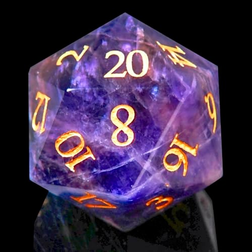 FTNNGIME 1PCS Gem D20 DND Dice 25mm 20 Sided CrystalAmethyst DD Dice for Dungeons and Dragons RPG Roleplaying Games MTG Table Games Handmade Polyhedral Dice Amethyst - Image 1