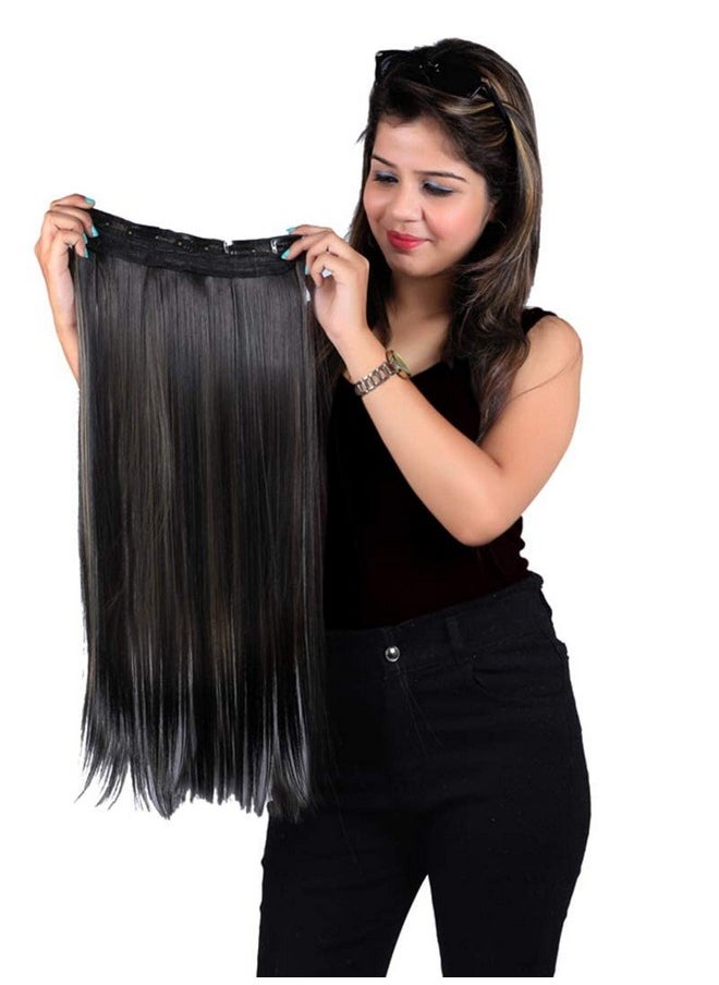 BeatStock Golden Highlight Synthetic Fibre 5 Clips Straight Hair Extension For Women (24-Inch) In Black And Golden In New Updated Texture  - Image 1