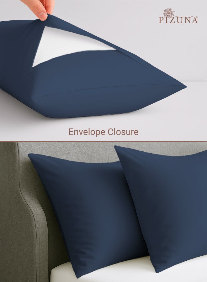 PIZUNA Pure 100% Cotton Pillow Case 48 x 74 cm Dark Blue, 400 Thread Count Soft Luxurious Long Staple Cotton Sateen Weave Pillow Cover (Cooling Pillowcase Dark Blue - 2 PC) - Image 4