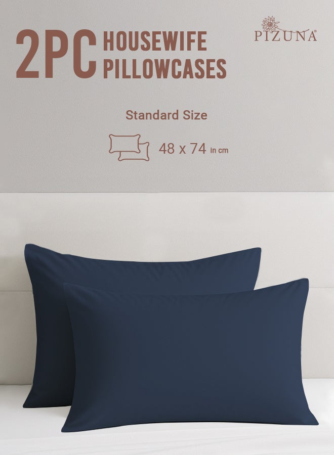PIZUNA Pure 100% Cotton Pillow Case 48 x 74 cm Dark Blue, 400 Thread Count Soft Luxurious Long Staple Cotton Sateen Weave Pillow Cover (Cooling Pillowcase Dark Blue - 2 PC) - Image 3