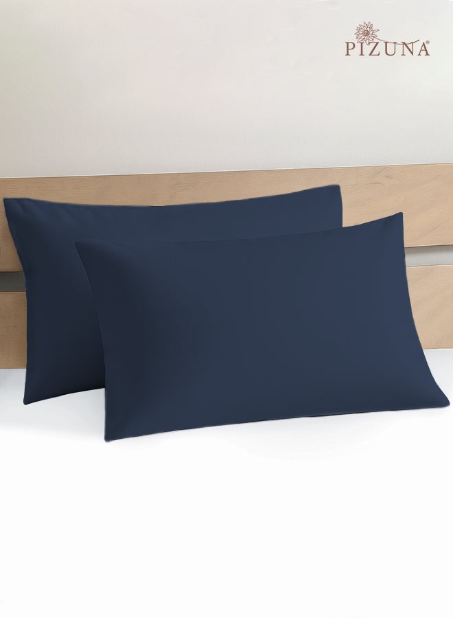 Pure 100% Cotton Pillow Case 48 x 74 cm Dark Blue, 400 Thread Count Soft Luxurious Long Staple Cotton Sateen Weave Pillow Cover (Cooling Pillowcase Dark Blue - 2 PC)
