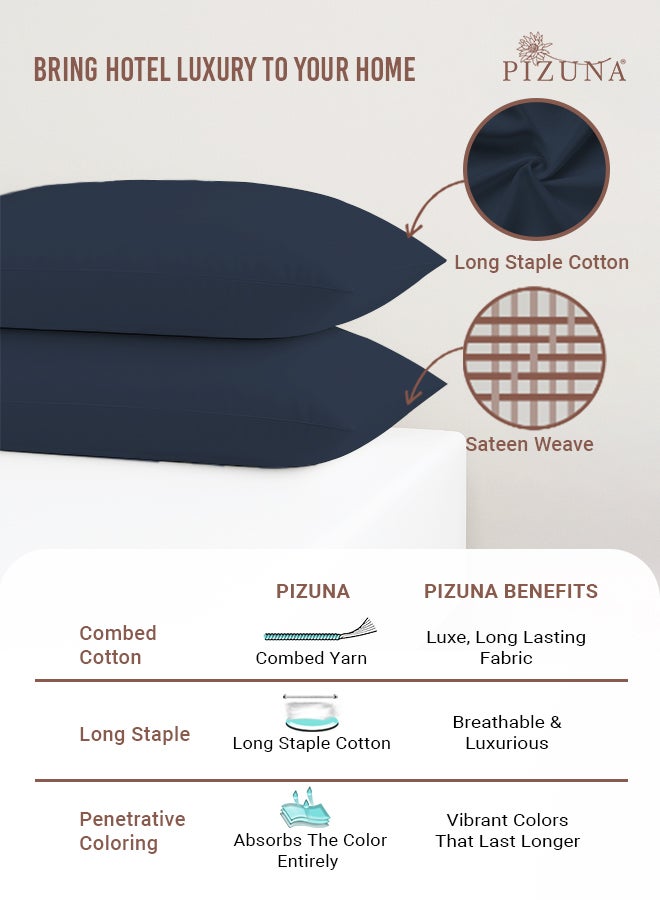PIZUNA Pure 100% Cotton Pillow Case 48 x 74 cm Dark Blue, 400 Thread Count Soft Luxurious Long Staple Cotton Sateen Weave Pillow Cover (Cooling Pillowcase Dark Blue - 2 PC) - Image 2