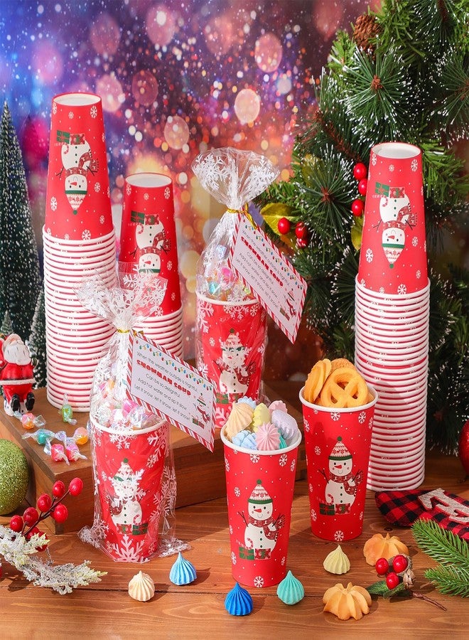 Funnymoom 100 Sets Christmas Snowman Soup Kits for Classroom Coworker Gift 12 Oz Winter Snowman Paper Cups for Hot Cocoa Chocolate Marshmallow Soup Tags Clear Xmas Bags (Vibrant) - Image 4