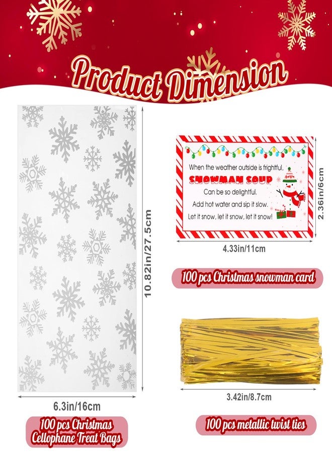 Funnymoom 100 Sets Christmas Snowman Soup Kits for Classroom Coworker Gift 12 Oz Winter Snowman Paper Cups for Hot Cocoa Chocolate Marshmallow Soup Tags Clear Xmas Bags (Vibrant) - Image 3