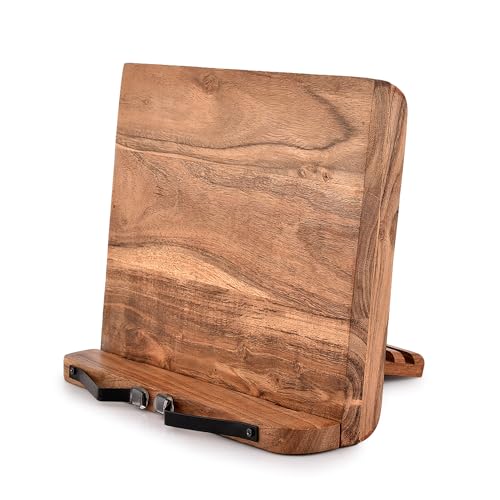 NIRMAN Acacia Wood Book Stand Adjustable Angle Reading Book Holder for Textbook, Receipe, Music Books, Tablet for Home Office Kitchen Lightweight Bookstand (11" x 9" x 1.5") - Image 1