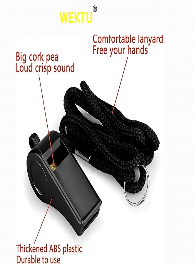 WEKTU Sports Whistles, Pack of 6, Black Plastic with Lanyards, Loud Sound, 4.6 x 1.8 cm - Image 4