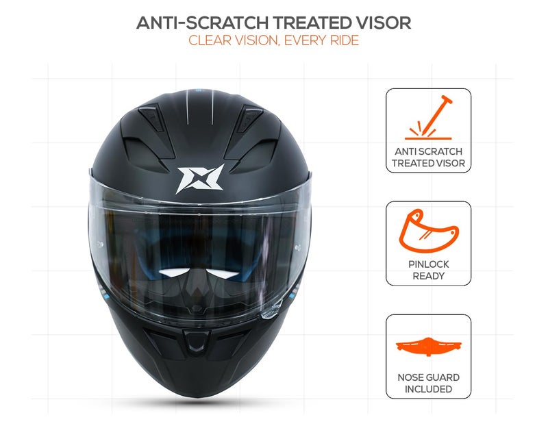 AXXIS Segment Solid Full Face Helmet | ISI & DOT Certified | Aerodynamic Shell | Anti-Scratch Visor | Motorcycle Helmet for Men & Women (Black Matt, XL) - Image 4