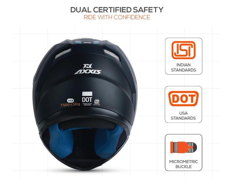 AXXIS Segment Solid Full Face Helmet | ISI & DOT Certified | Aerodynamic Shell | Anti-Scratch Visor | Motorcycle Helmet for Men & Women (Black Matt, XL) - Image 5