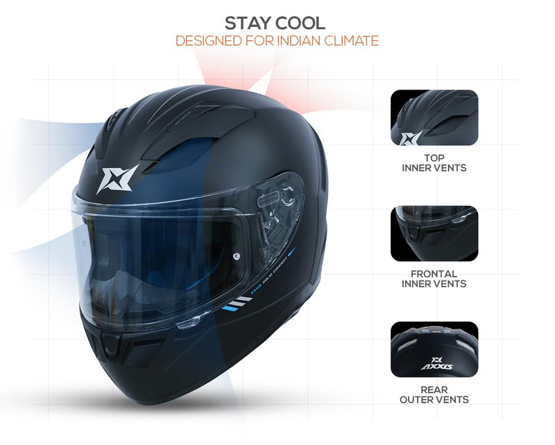 AXXIS Segment Solid Full Face Helmet | ISI & DOT Certified | Aerodynamic Shell | Anti-Scratch Visor | Motorcycle Helmet for Men & Women (Black Matt, XL) - Image 3