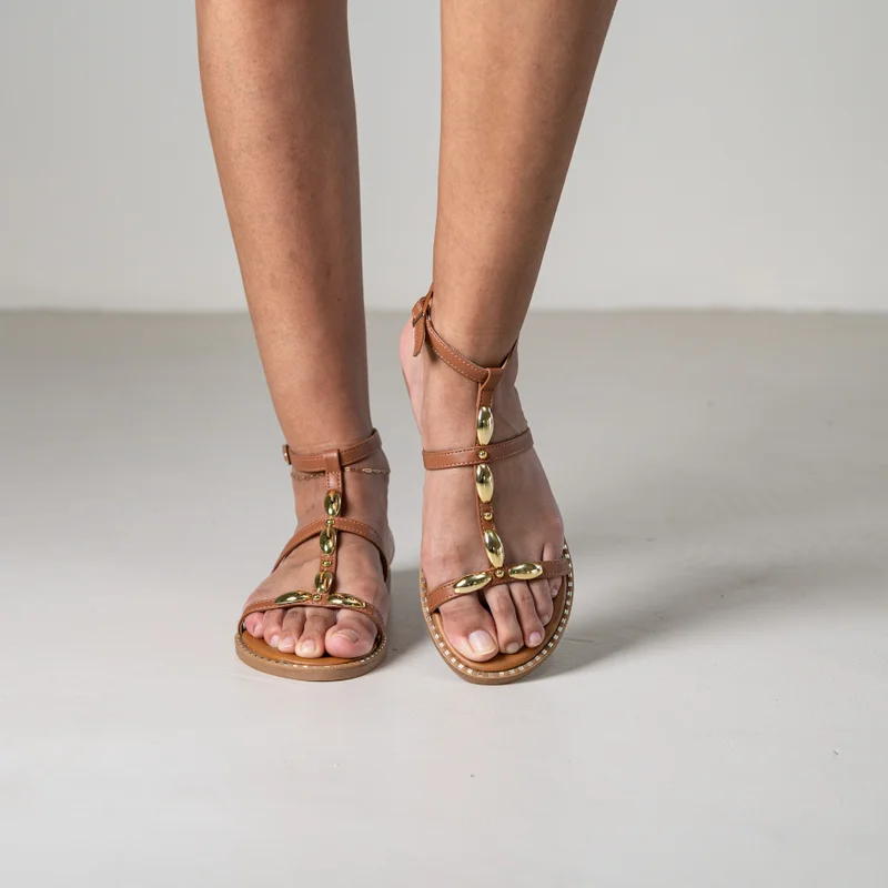 Lamaraparis KENTON STRAPPY SANDAL WITH GOLD DECORATIVE BEADS