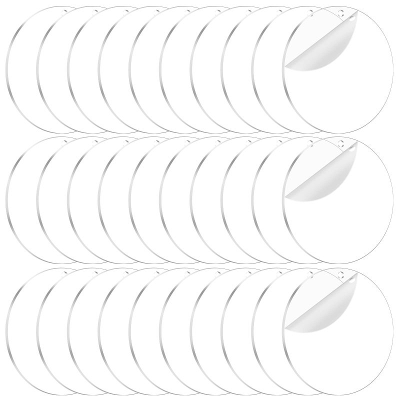 Yesweety 40PCS Acrylic Keychain Blanks, Clear Acrylic Ornaments Blanks Bulk Circles Blank Disc Blank with Hole for Vinyl DIY Keychain,Tags and Craft - Image 1