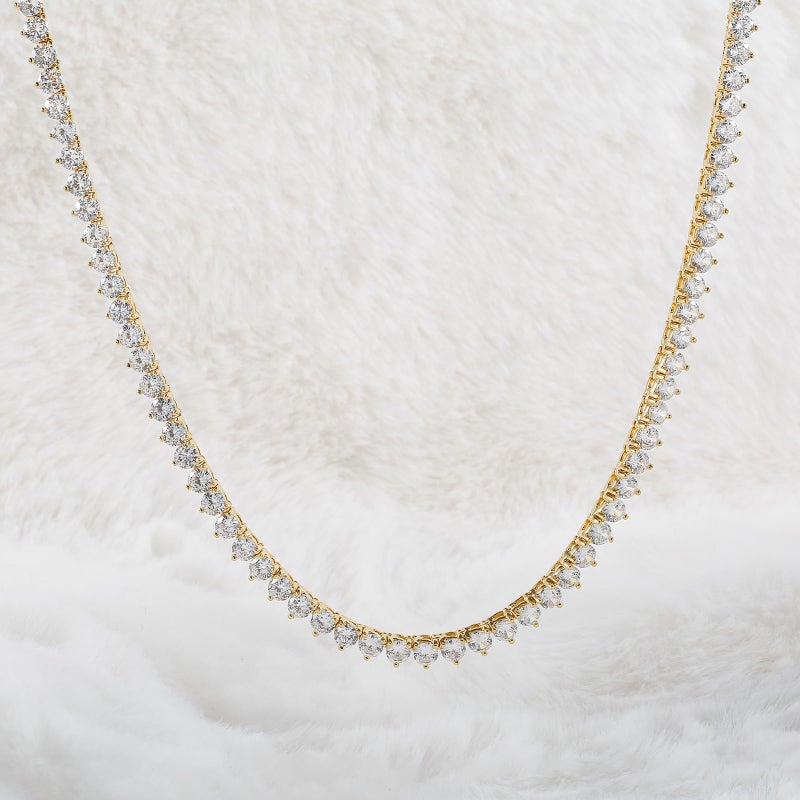 Kose Tennis Necklace 18K white/yellow Gold for Women and Men | 3 Prong Plated 5A 4.0mm Round Cubic Zirconia Cut Faux Diamond Tennis Chain (gold, 18in) - Image 4
