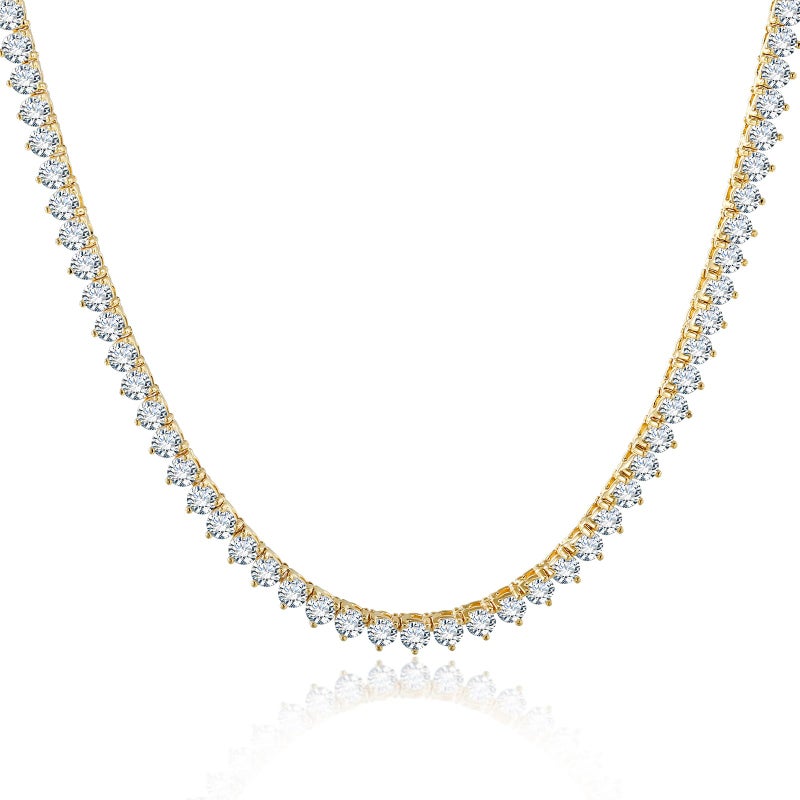 Kose Tennis Necklace 18K white/yellow Gold for Women and Men | 3 Prong Plated 5A 4.0mm Round Cubic Zirconia Cut Faux Diamond Tennis Chain (gold, 18in) - Image 1