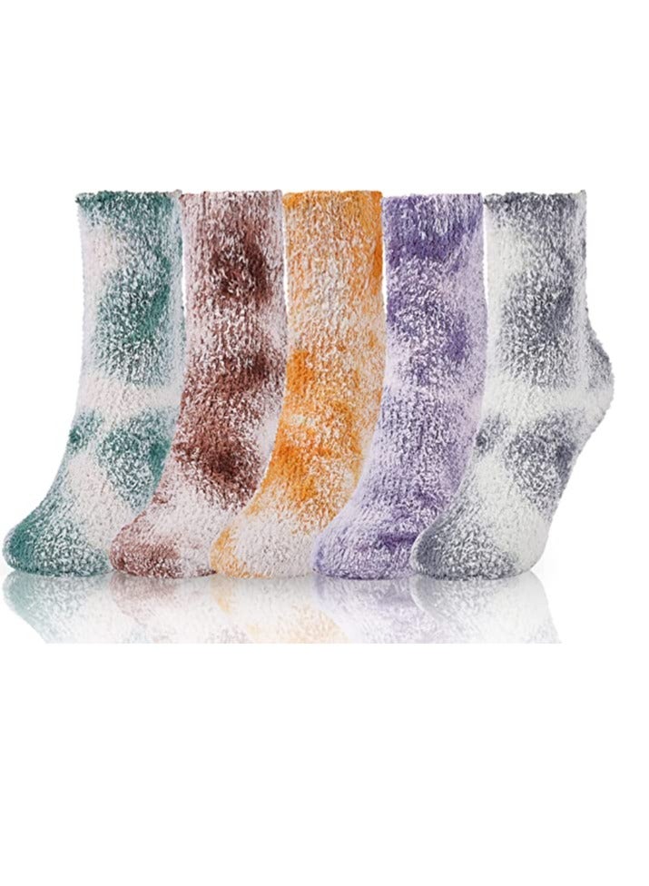 SYOSI 5 Pairs Women Fuzzy Socks Fluffy Soft Slipper Warm Cozy Sleeping Socks, Fluffy Soft Socks, Winter Comfortable Slipper Socks Thermal Towel Striped Socks for Daily Wear, Home, Bed - Image 1