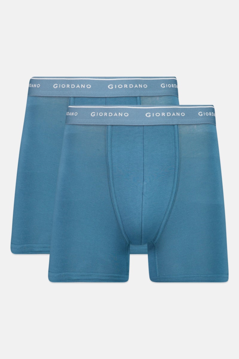 GIORDANO Men 2 Pieces Brand Logo Boxer Brief, Blue - Image 1