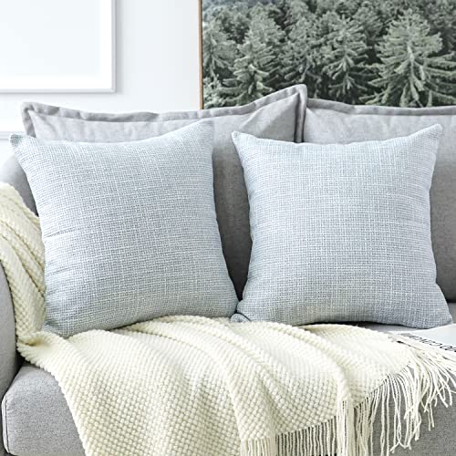 OTOSTAR Linen Throw Pillow Covers Set of 2 Decorative Square Pillowcases Cushion Covers 22x22 Inch for Home Decor Sofa Bedroom Car 55 x 55 CM Grey Blue (More Grey) - Image 5