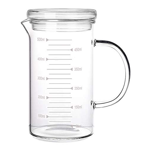 500ml Glass Measuring Cup with Lid Heat Resistant Handle Measured Mixing Glass Mug Clear Scale VShaped Spout for Milk Coffee Liquid Beaker Drinking Glasses Measure Jugs Microwave Oven Freezer Safe