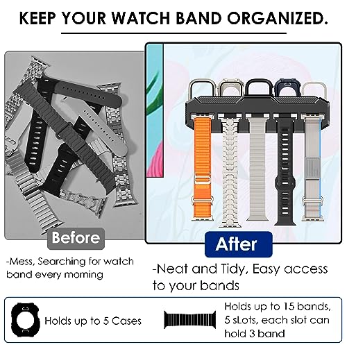 FULLIFE Compatible with 15 Slots Apple Watch Band Organizer Holder Storage and 5 Slots Apple Watch Case Organizer Bracelet Holder Stand Watch Box for Men Women Black - Image 3