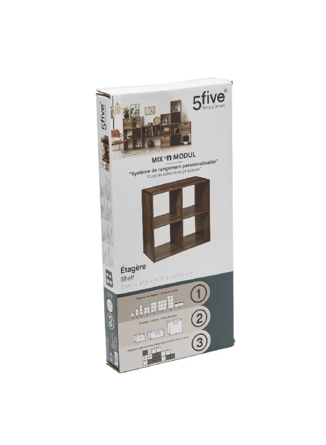 Five Simply Smart 4-Compartment Mix N Modul Wooden Storage Shelf Brown 67.5 x 32 x 67.5 cm 167863