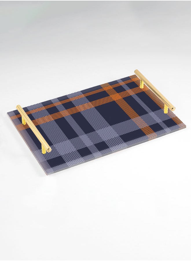 LOWHA Decorative Acrylic Serving Tray with Gold Color Metal Handles Fabric Shape 20x30cm  - Image 1