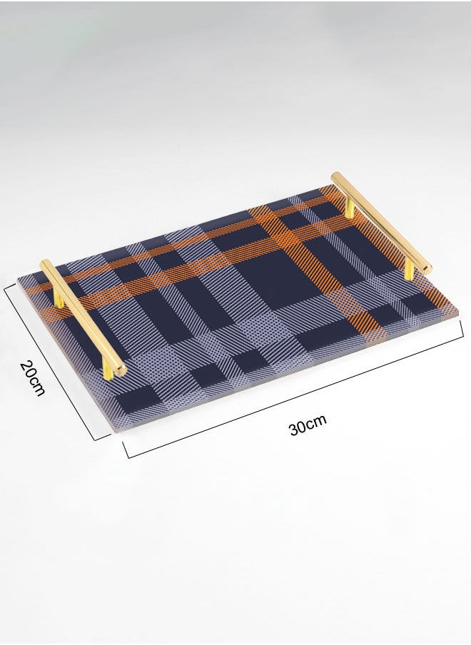LOWHA Decorative Acrylic Serving Tray with Gold Color Metal Handles Fabric Shape 20x30cm  - Image 2