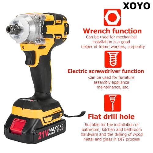 XOYO Cordless Impact Wrench X-Series 21V | 2in1 Interface both NUT/SCREW Driving Head | 2x21V Batteries | Max Torque 380Nm (206ft-lbs) | 2 Speed | Brushless Motor | FREE Screw Bits - Image 5