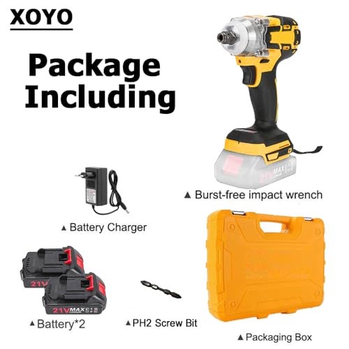 XOYO Cordless Impact Wrench X-Series 21V | 2in1 Interface both NUT/SCREW Driving Head | 2x21V Batteries | Max Torque 380Nm (206ft-lbs) | 2 Speed | Brushless Motor | FREE Screw Bits - Image 4