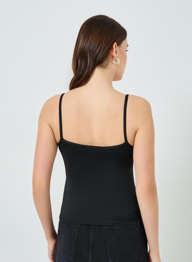 ستايلي بلوزة كامي سادة بياقة دائرية قصة ضيقة - Image 3