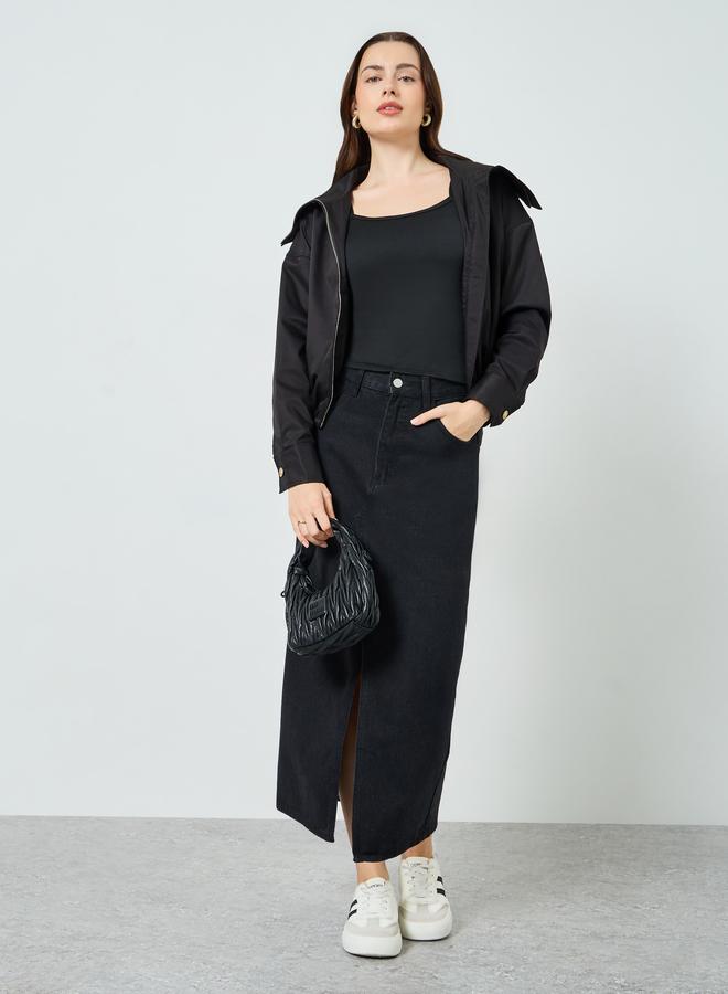 ستايلي بلوزة كامي سادة بياقة دائرية قصة ضيقة - Image 4