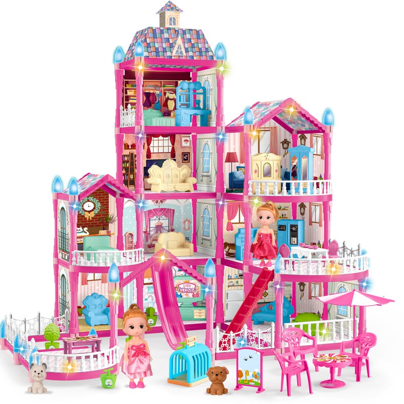 OCTERIC Doll House for Girls 10 Rooms Pink Doll House with 2 Dolls Lights Puppies Furnitures Accessories Toddler Playhouse Gift for for 3 4 5 6 7 8 9 10 Year Old Girls Toys - Image 2