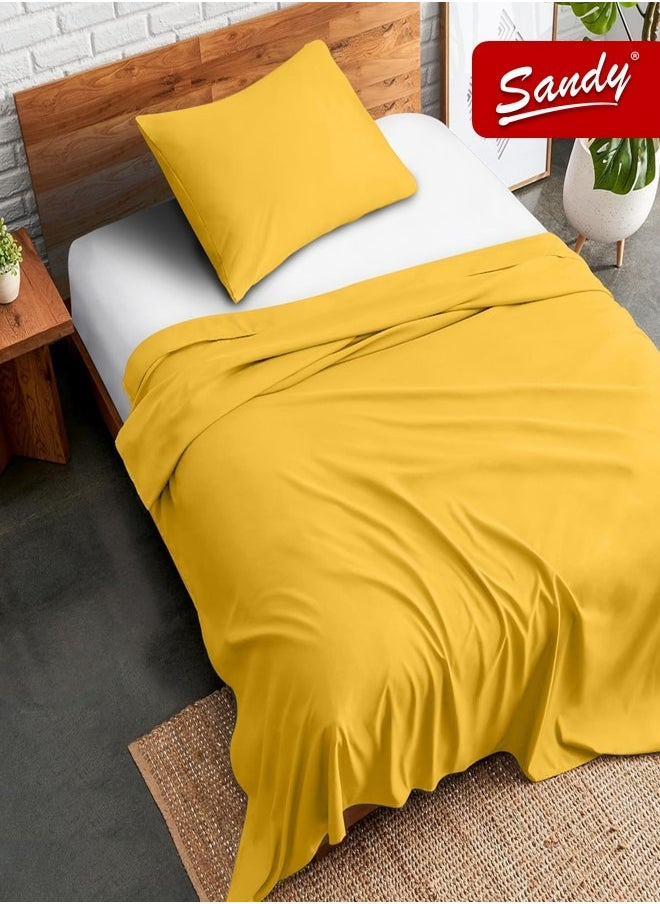 Sandy Sandy Premium Hotel Quality Flat Sheet and Pillow Case, Bed Sheet 2 Pieces Set, Soft & Breathable and Cooling, Extra Twin Size 243 x 167 cm, Canary  - Image 1