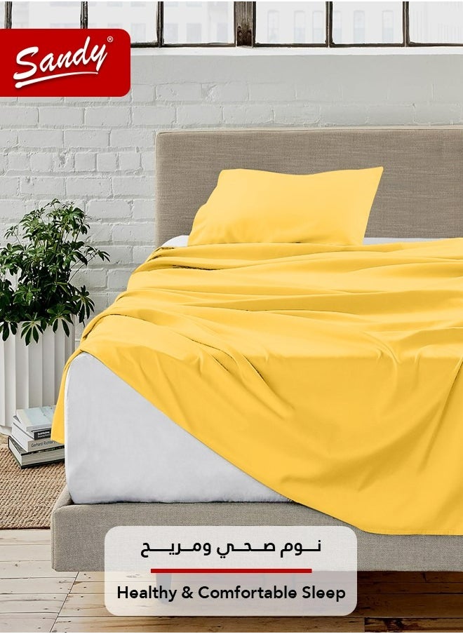 Sandy Sandy Premium Hotel Quality Flat Sheet and Pillow Case, Bed Sheet 2 Pieces Set, Soft & Breathable and Cooling, Extra Twin Size 243 x 167 cm, Canary  - Image 2
