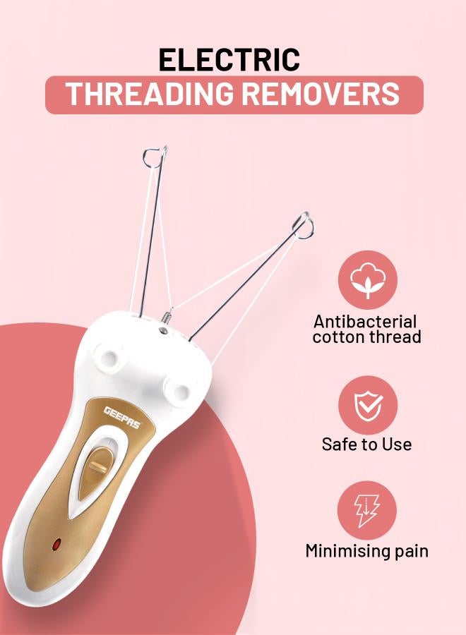 GEEPAS Rechargeable Ladies Epilator Set Safe Epilation Of All Body Parts, Great For Travel, Electric Threading Removers, Minimizes Pain, Smoother Faces, Quick And Effective White/Gold - Image 3