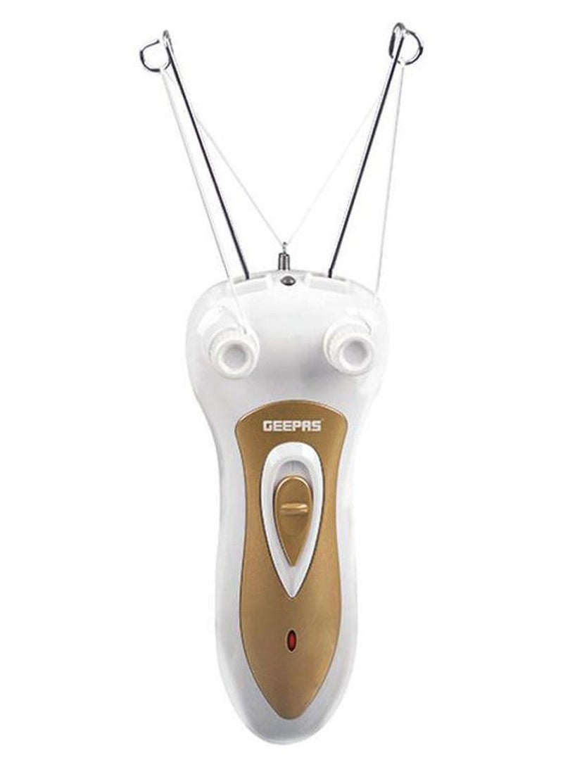 GEEPAS Rechargeable Ladies Epilator Set Safe Epilation Of All Body Parts, Great For Travel, Electric Threading Removers, Minimizes Pain, Smoother Faces, Quick And Effective White/Gold - Image 1